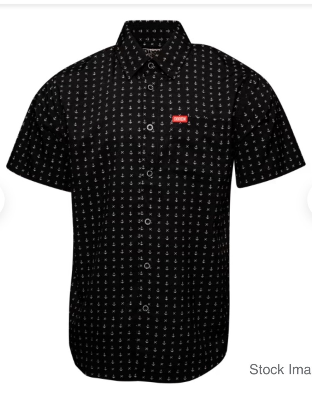 DIXXON SALTY DOG Black Short-Sleeve Button-Down Shirt with White Anchor Print